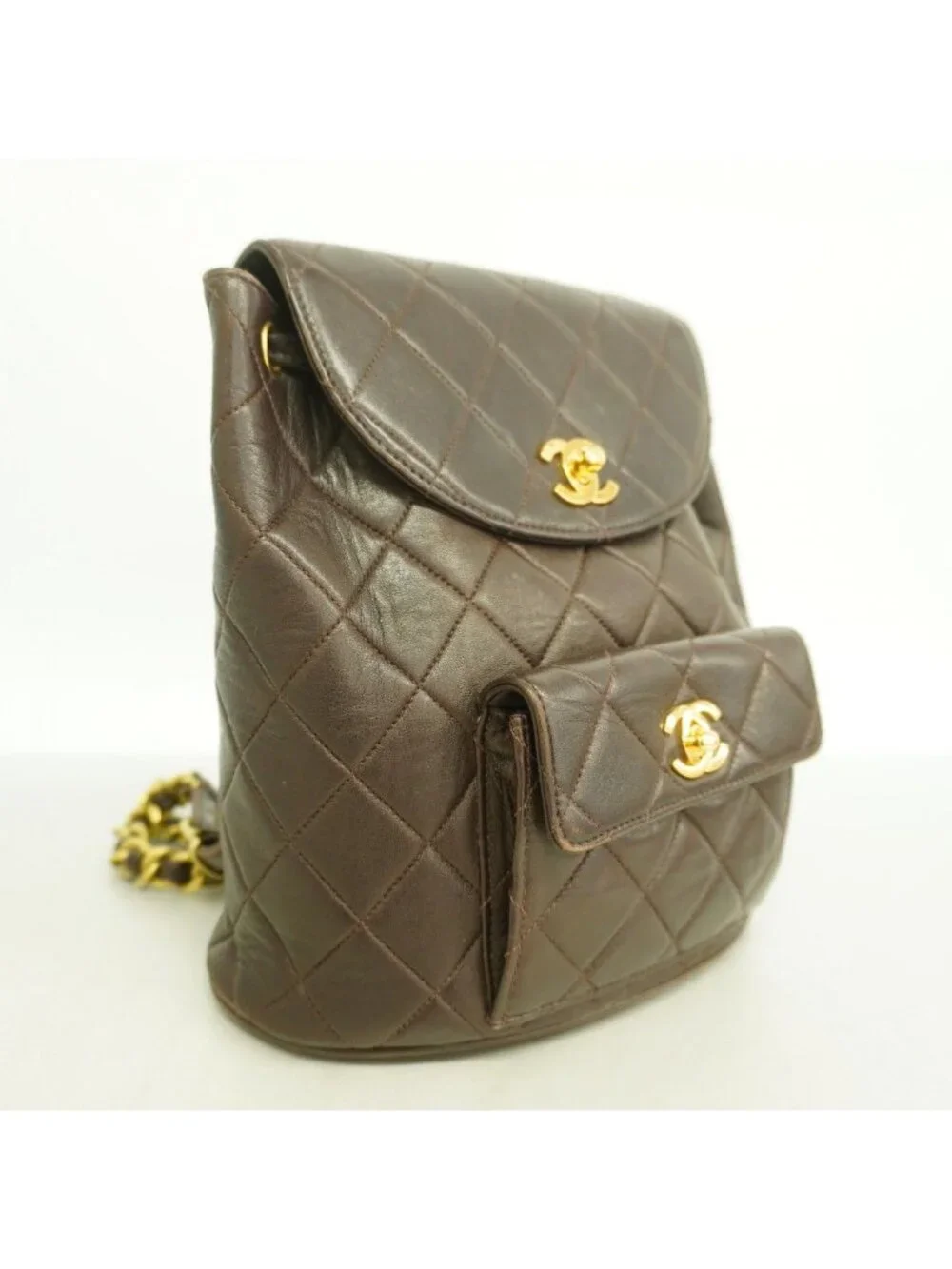 Chanel Backpack Quilted Lambskin Brown Gold